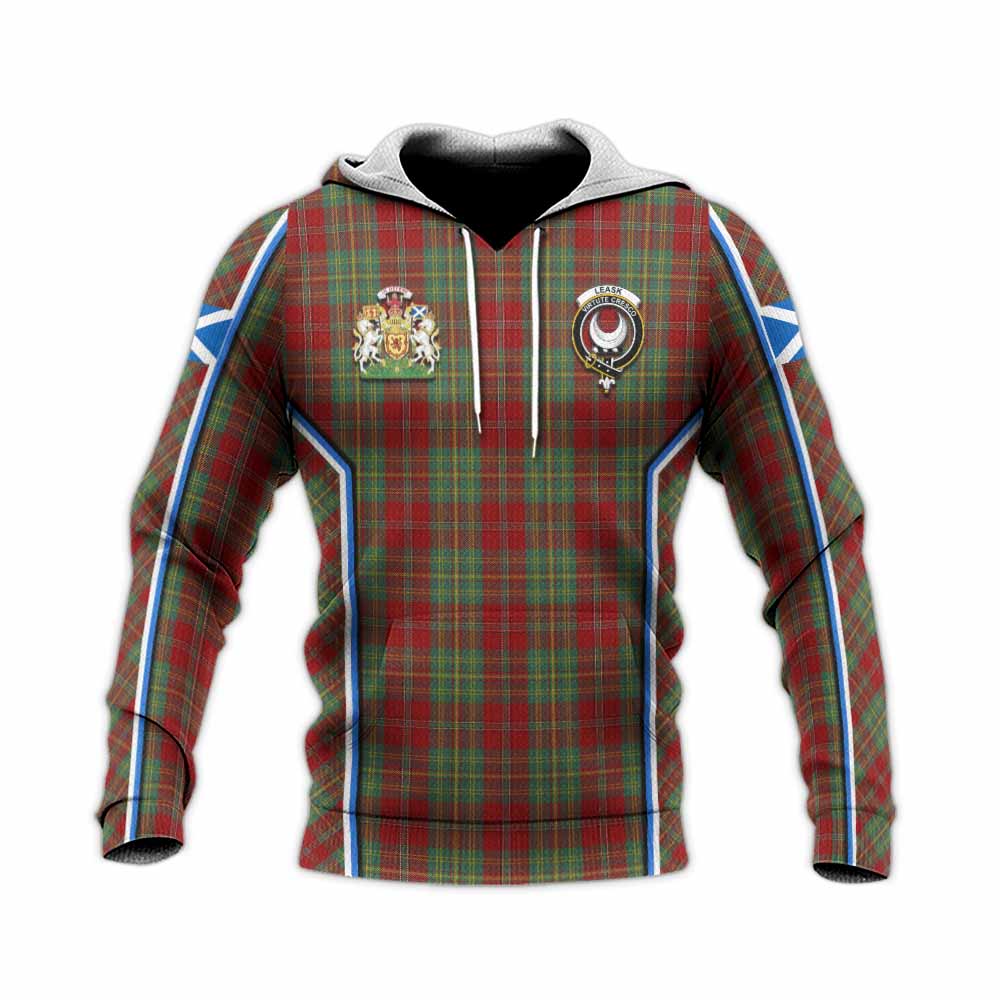 Leask Tartan Crest Knitted Hoodie Scotland Coat of Arm Flag Style - Tartan Vibes Clothing