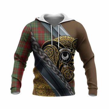 Leask Tartan Crest Knitted Hoodie Scottish Triskele Celtic