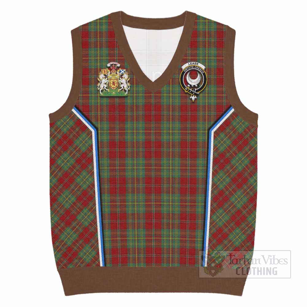 Leask Tartan Crest Knitted V-Neck Vest Scotland Coat of Arm Flag Style - Tartan Vibes Clothing