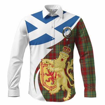 Leask Tartan Crest Lion Rampant Long Sleeve Button Shirts Classic Scottish Style Men's Shirt S - Tartan Vibes Clothing