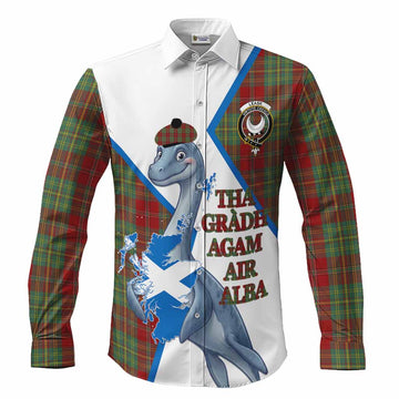 Leask Tartan Crest Loch Ness Monster Long Sleeve Button Shirts Nessie Scottish Map Tha Gradh Agam Air Alba