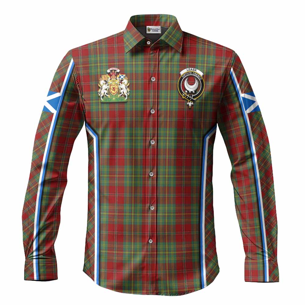 Leask Tartan Crest Long Sleeve Button Shirts Scotland Coat of Arm Flag Style - Tartan Vibes Clothing