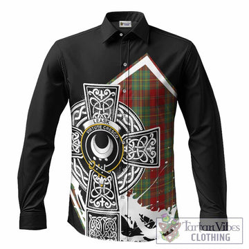 Leask Tartan Crest Long Sleeve Button Shirts Scottish Celtic Cross Heritage