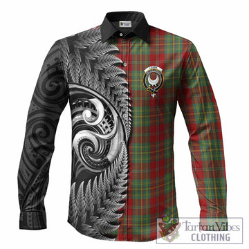 Leask Tartan Crest Long Sleeve Button Shirts With New Zealand Silver Fern Maori Koru