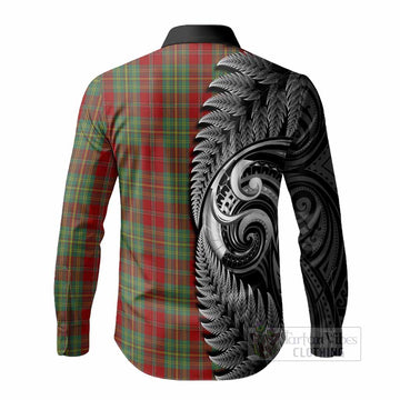 Leask Tartan Crest Long Sleeve Button Shirts With New Zealand Silver Fern Maori Koru