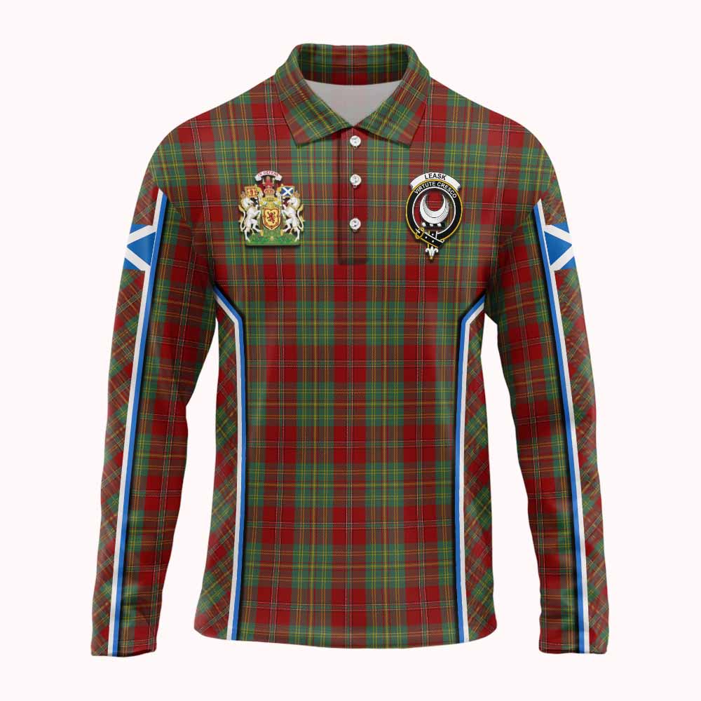 Leask Tartan Crest Long Sleeve Polo Shirt Scotland Coat of Arm Flag Style - Tartan Vibes Clothing