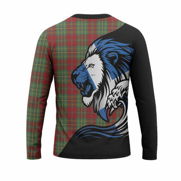 Leask Tartan Crest Long Sleeve T-Shirt Scottish Golden Lions Wave Flow
