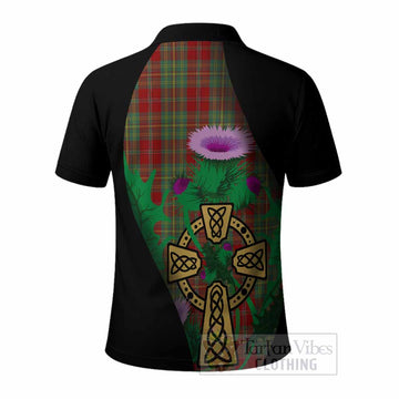 Leask Tartan Crest Polo Shirt Celtic Cross Thistle Flowers