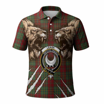 Leask Tartan Crest Polo Shirt Ferocious Lion Style
