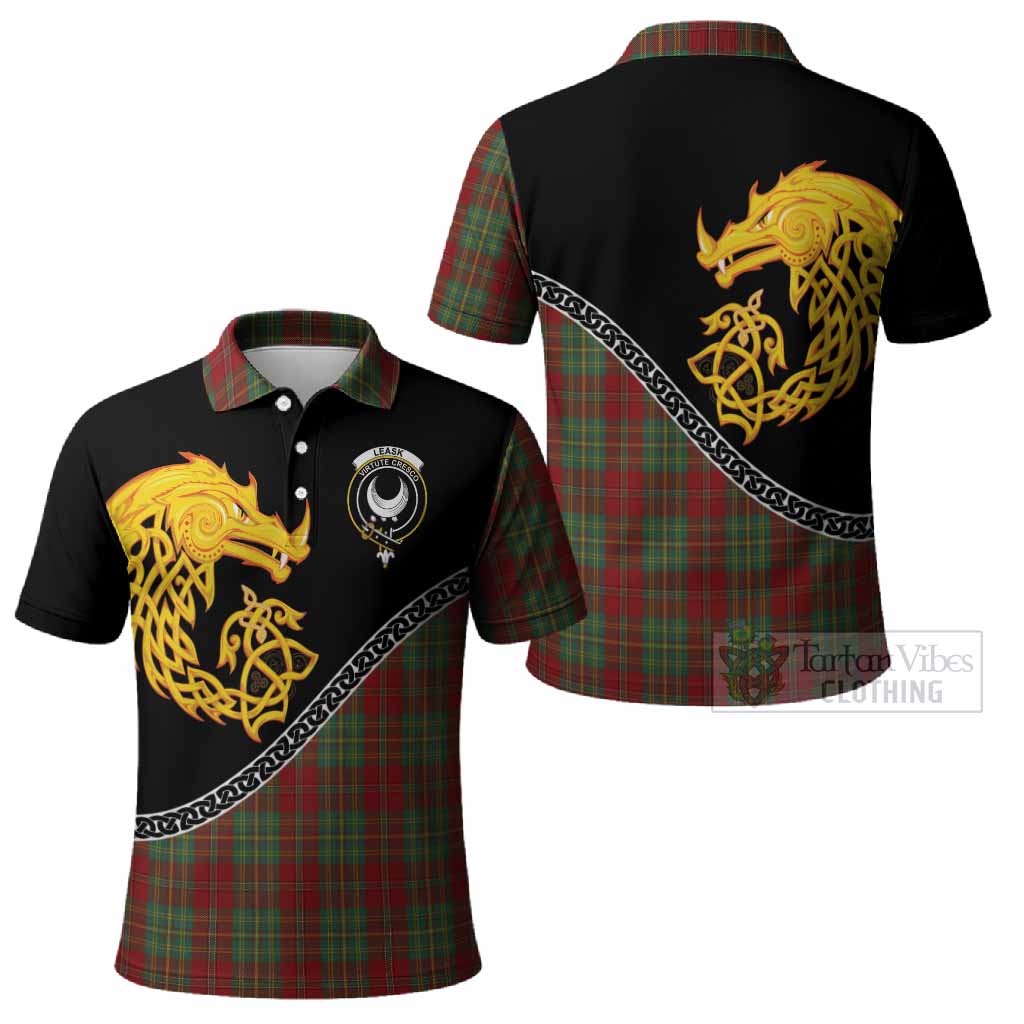 Leask Tartan Crest Polo Shirt Legendary Dragon Knot Half Style