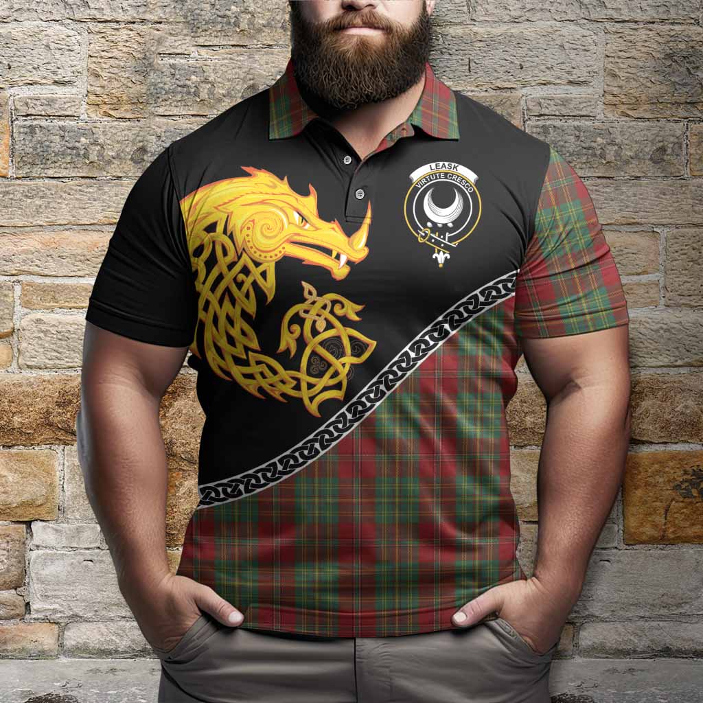Leask Tartan Crest Polo Shirt Legendary Dragon Knot Half Style