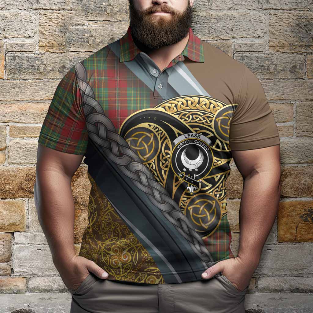 Leask Tartan Crest Polo Shirt Scottish Triskele Celtic