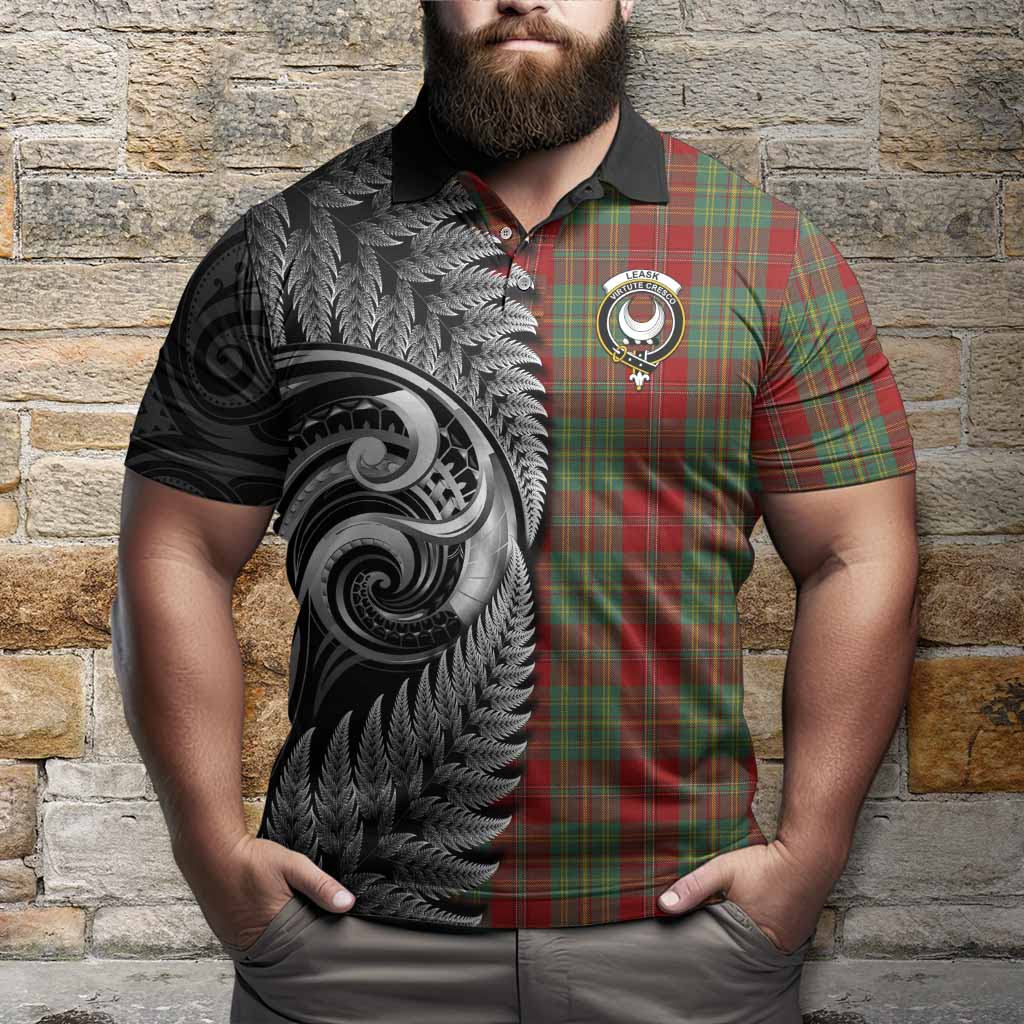 Leask Tartan Crest Polo Shirt With New Zealand Silver Fern Maori Koru