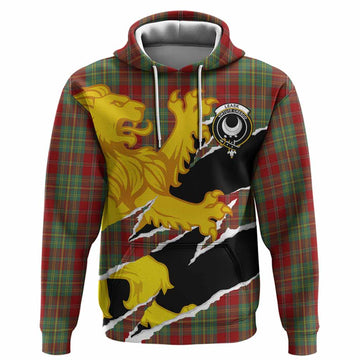 Leask Tartan Crest Scottish Hoodie Heraldic Golden Lion
