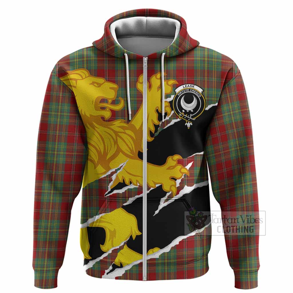 Leask Tartan Crest Scottish Hoodie Heraldic Golden Lion