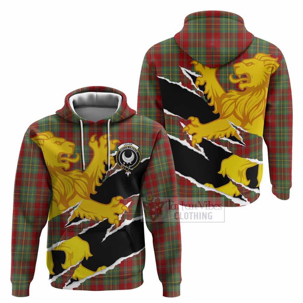 Leask Tartan Crest Scottish Hoodie Heraldic Golden Lion
