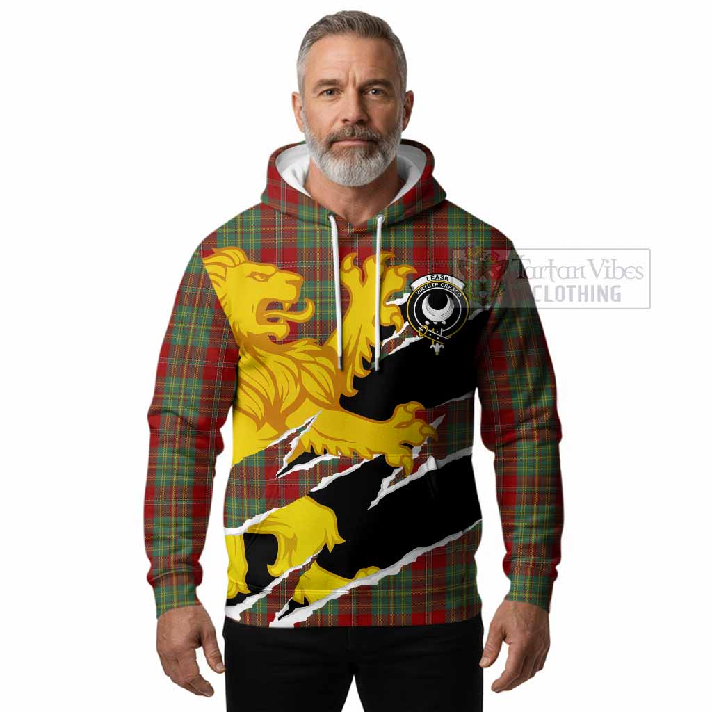 Leask Tartan Crest Scottish Hoodie Heraldic Golden Lion