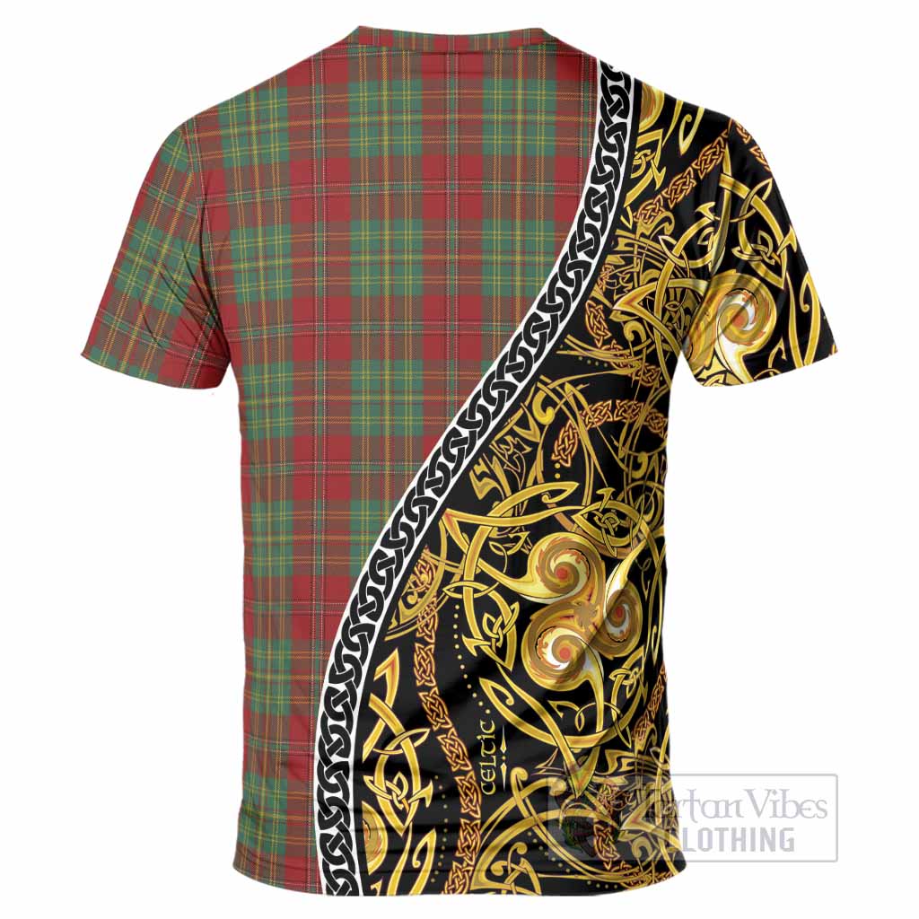 Leask Tartan Crest T-Shirt Celtic Knot and Triple Trickle Spiral Symbols