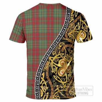Leask Tartan Crest T-Shirt Celtic Knot and Triple Trickle Spiral Symbols