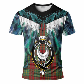 Leask Tartan Crest T-Shirt New Zealand Maori Korowai Cloak