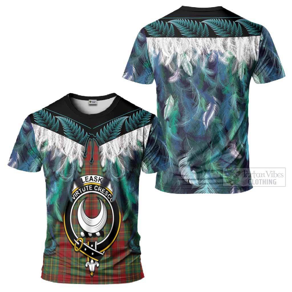 Leask Tartan Crest T-Shirt New Zealand Maori Korowai Cloak
