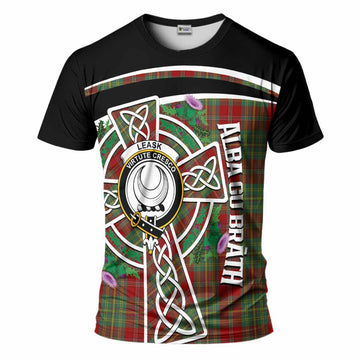 Leask Tartan Crest T-Shirt Scottish Thistle Celtic Cross Alba Gu Brath