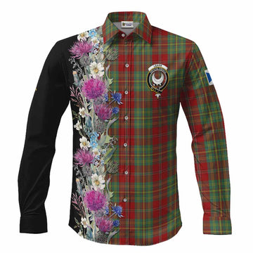 Leask Tartan Crest Thistle Floral Long Sleeve Button Shirts Men's Shirt S - Tartan Vibes Clothing
