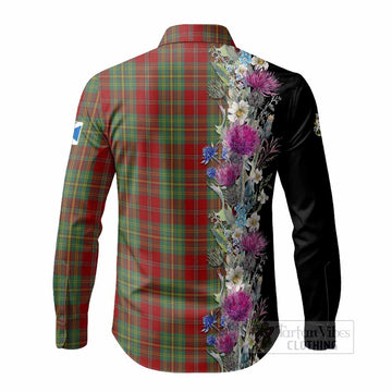 Leask Tartan Crest Thistle Floral Long Sleeve Button Shirts - Tartan Vibes Clothing