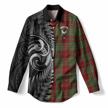 Leask Tartan Crest Women Casual Shirt With New Zealand Silver Fern Maori Koru