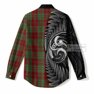 Leask Tartan Crest Women Casual Shirt With New Zealand Silver Fern Maori Koru