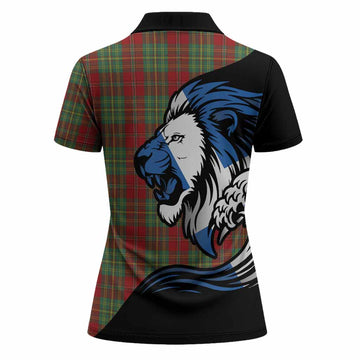 Leask Tartan Crest Women Polo Shirt Scottish Golden Lions Wave Flow