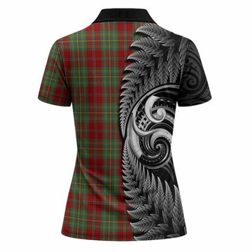 Leask Tartan Crest Women Polo Shirt With New Zealand Silver Fern Maori Koru