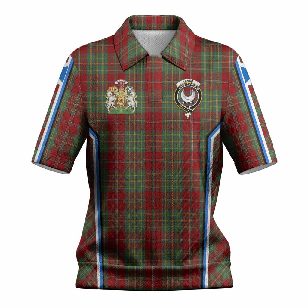 Leask Tartan Crest Women’s Polo Sweater Top Scotland Coat of Arm Flag Style