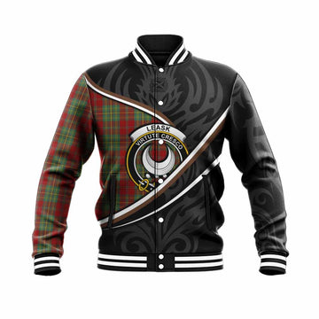 Leask Tartan Family Crest Baseball Jacket Celtic Scottish Thistle Floral