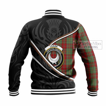 Leask Tartan Family Crest Baseball Jacket Celtic Scottish Thistle Floral