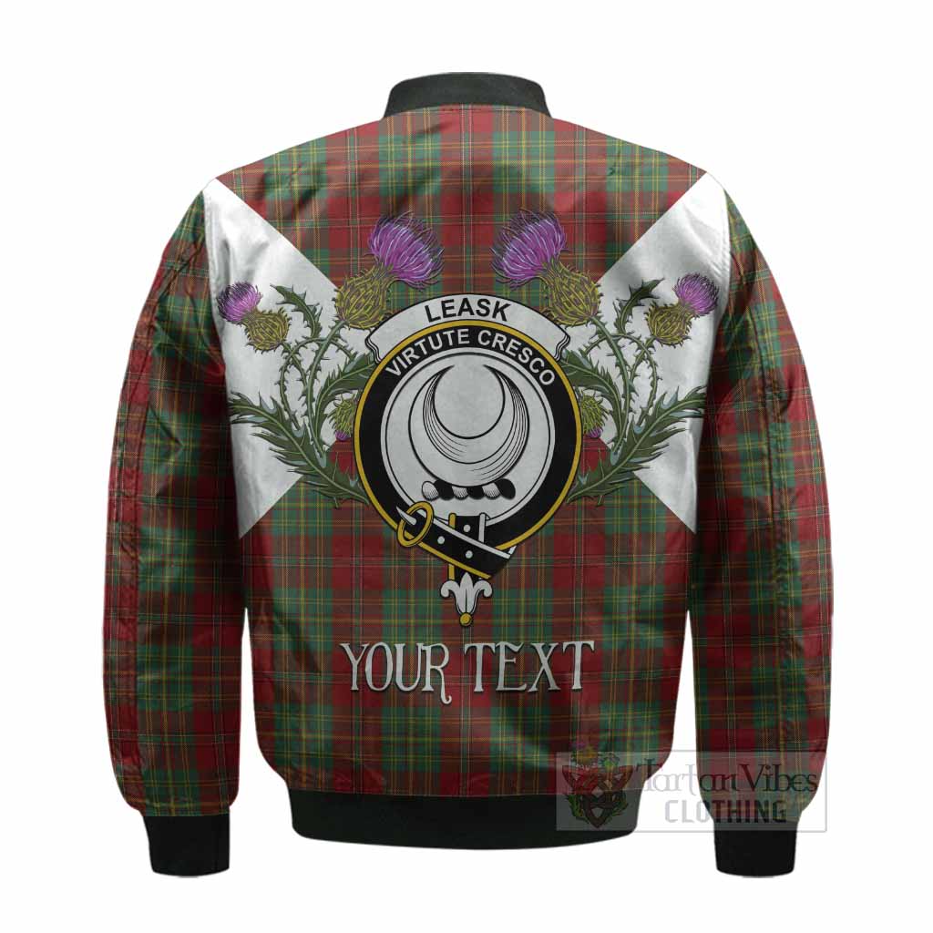 Leask Tartan Family Crest Bomber Jacket Scottish Burns Night Thistle Floral