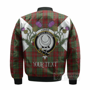 Leask Tartan Family Crest Bomber Jacket Scottish Burns Night Thistle Floral