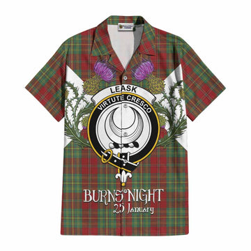 Leask Tartan Family Crest Cotton Hawaiian Shirt Scottish Burns Night Thistle Floral