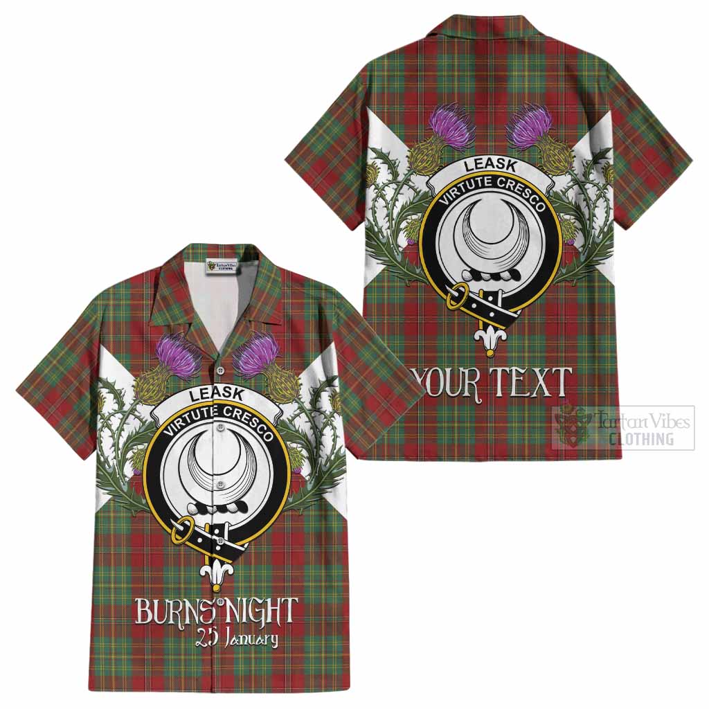 Leask Tartan Family Crest Cotton Hawaiian Shirt Scottish Burns Night Thistle Floral