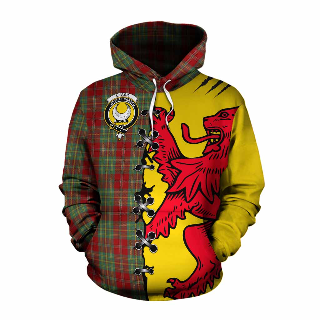 Leask Tartan Family Crest Cotton Hoodie Lion Rampant Honor - Tartan Vibes Clothing