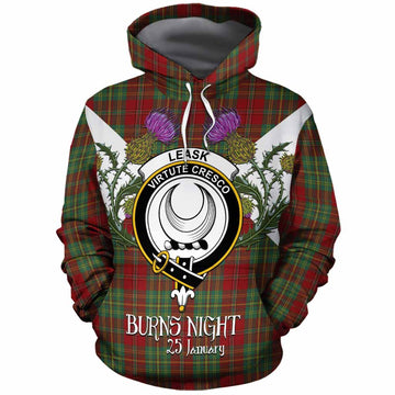 Leask Tartan Family Crest Cotton Hoodie Scottish Burns Night Thistle Floral