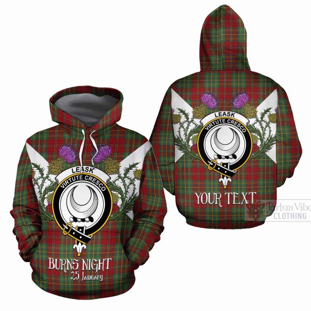 Leask Tartan Family Crest Cotton Hoodie Scottish Burns Night Thistle Floral