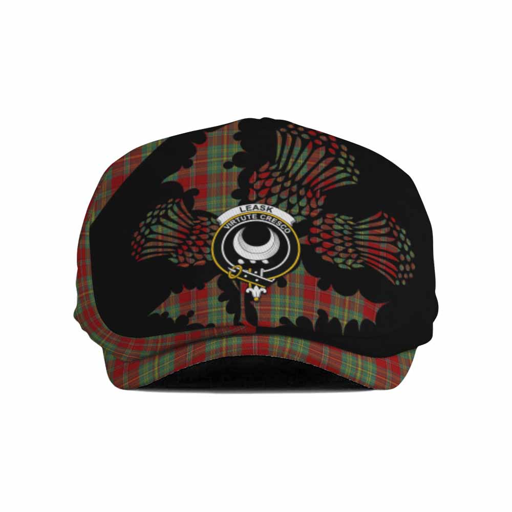 Leask Tartan Family Crest Flat Cap, Jeff Cap Scotland Thistle Floral