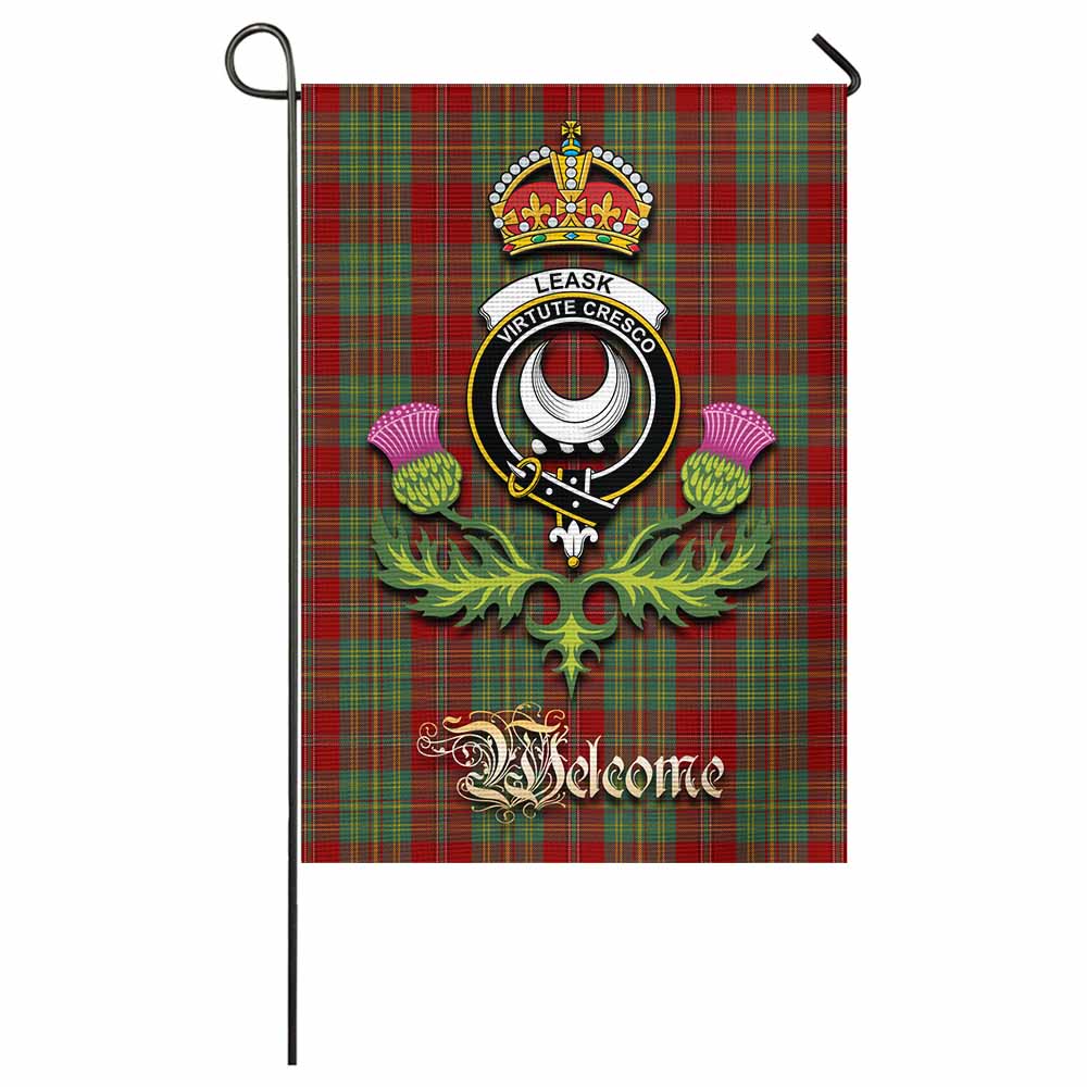 Leask Tartan Family Crest Garden Flag Royal Thistle Welcome Style - Tartan Vibes Clothing