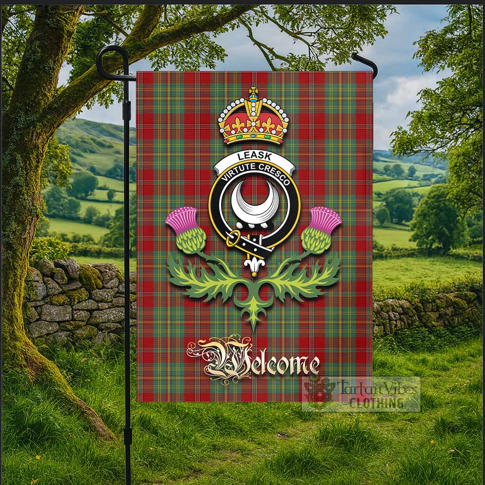 Leask Tartan Family Crest Garden Flag Royal Thistle Welcome Style - Tartan Vibes Clothing