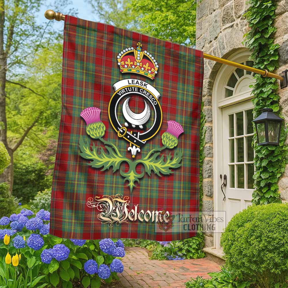 Leask Tartan Family Crest Garden Flag Royal Thistle Welcome Style - Tartan Vibes Clothing