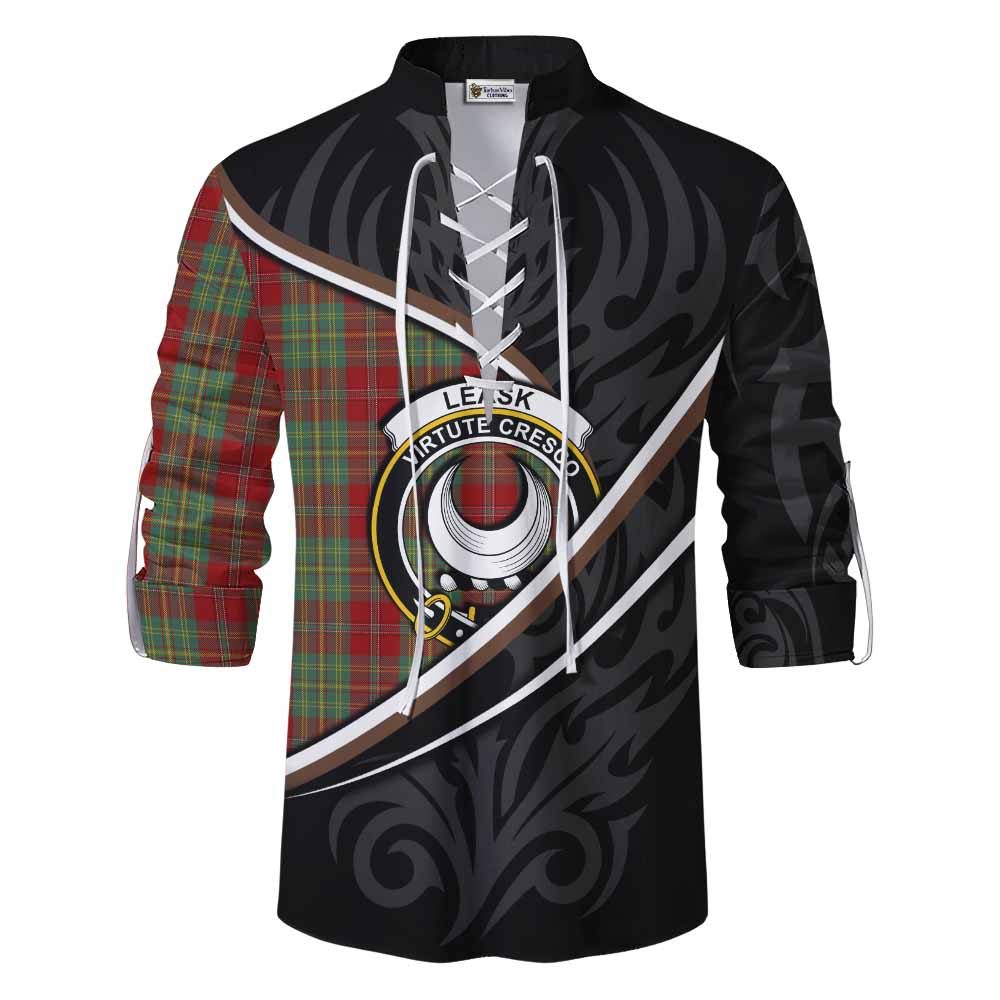 Leask Tartan Family Crest Ghillie Kilt Shirt Celtic Scottish Thistle Floral - Tartan Vibes Clothing