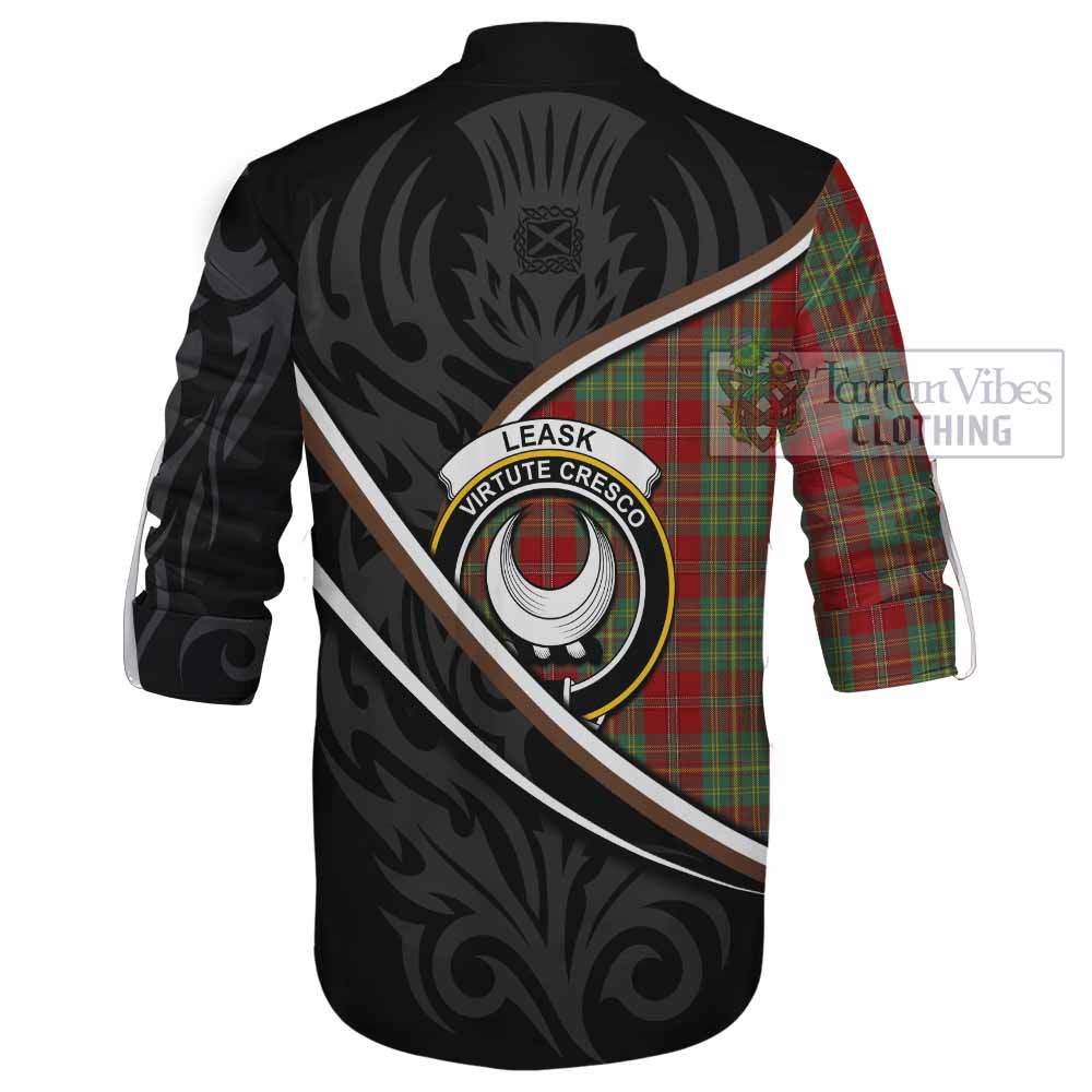 Leask Tartan Family Crest Ghillie Kilt Shirt Celtic Scottish Thistle Floral - Tartan Vibes Clothing