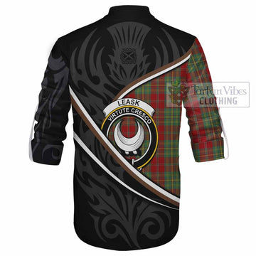 Leask Tartan Family Crest Ghillie Kilt Shirt Celtic Scottish Thistle Floral - Tartan Vibes Clothing