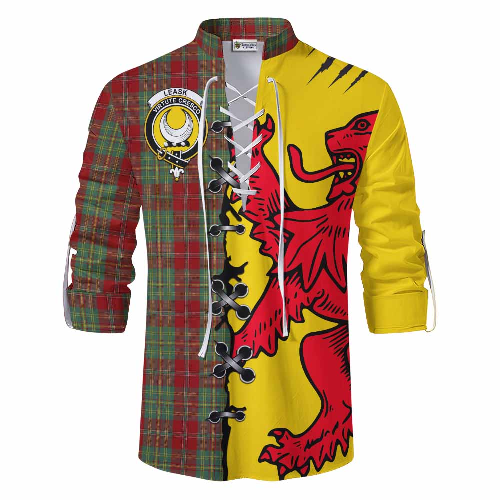Leask Tartan Family Crest Ghillie Kilt Shirt Lion Rampant Honor - Tartan Vibes Clothing